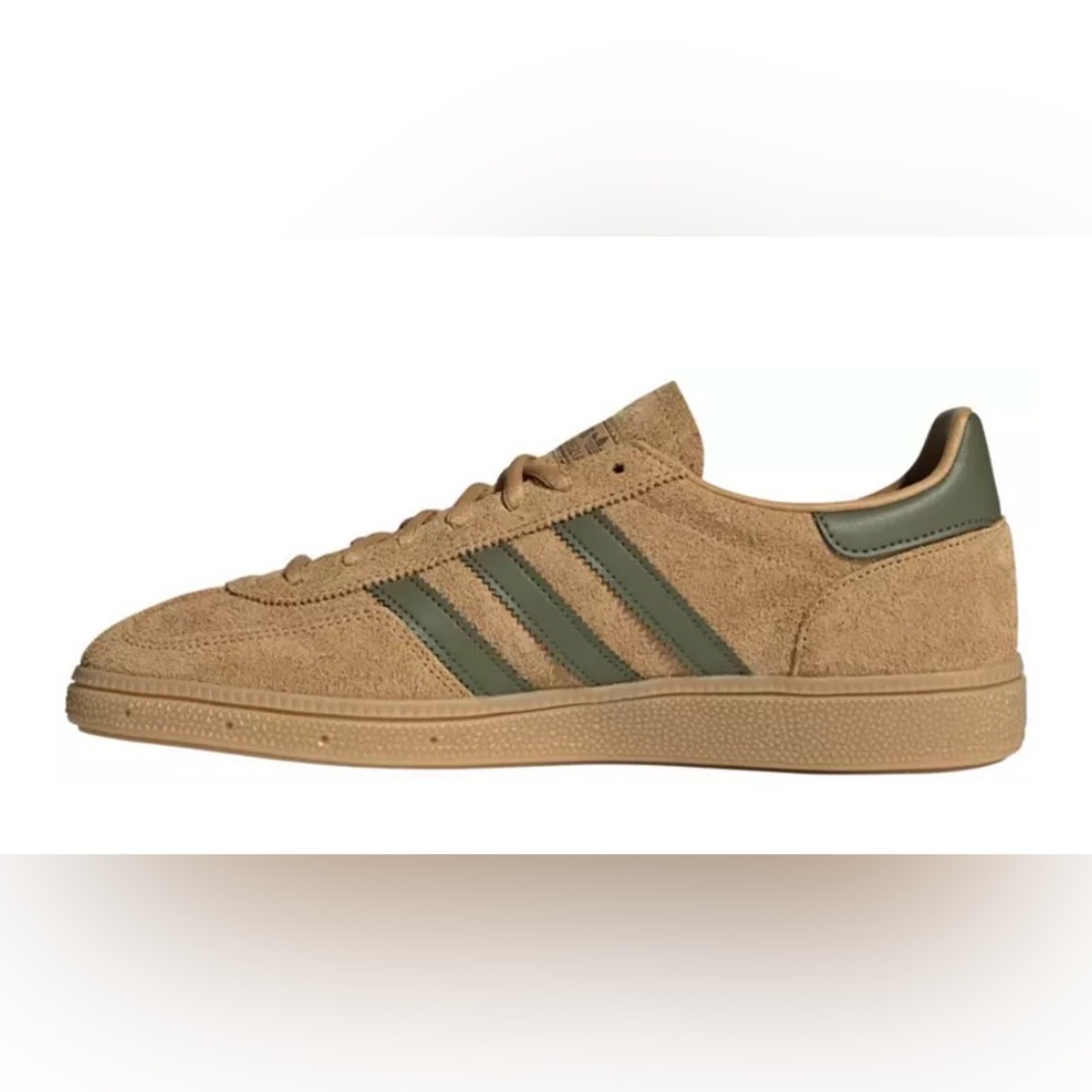 adidas Suede Low-Top Sneaker in Tan and Olive